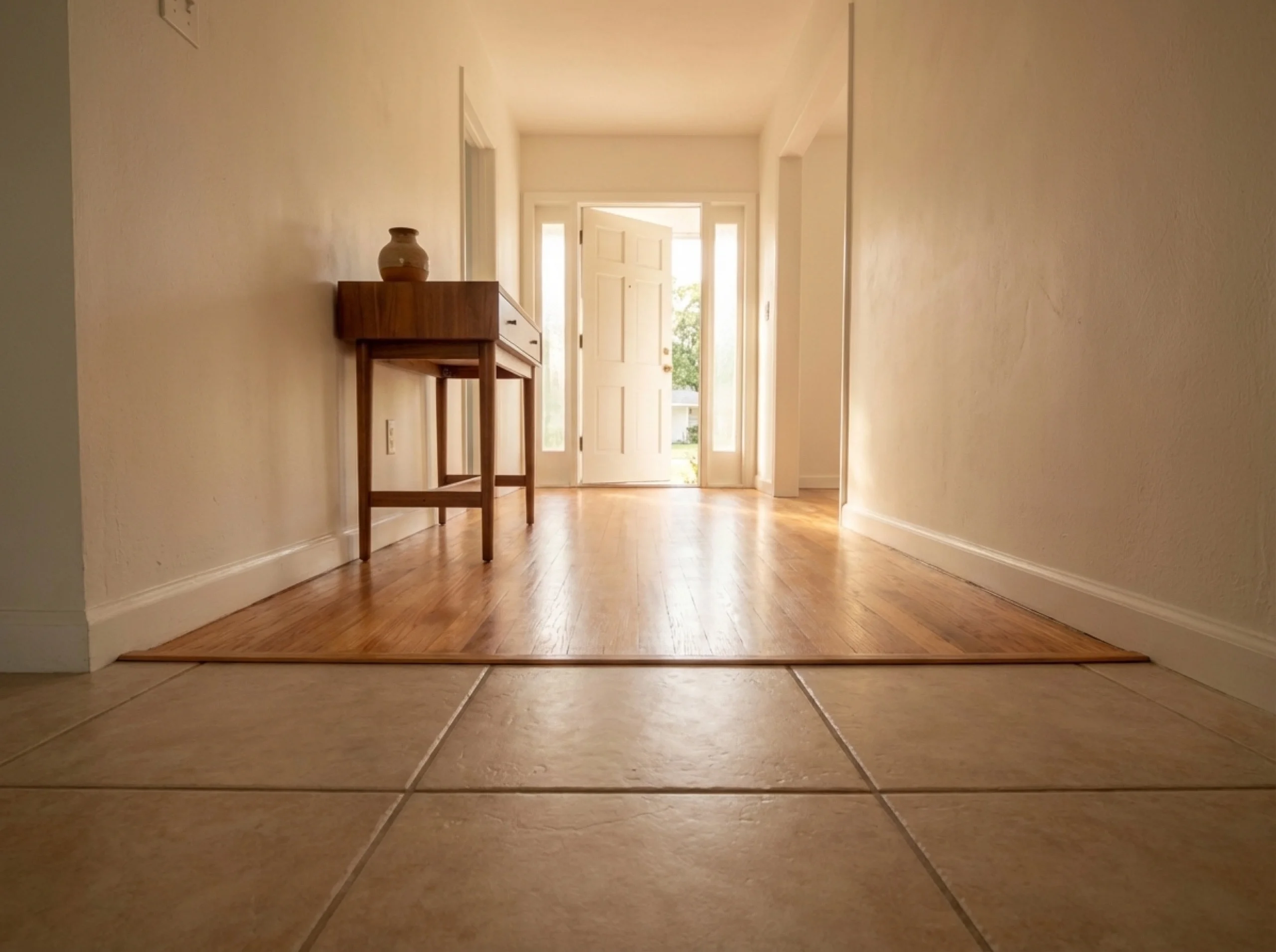 Venice hallway showing a tile-to-wood transition at an entry threshold