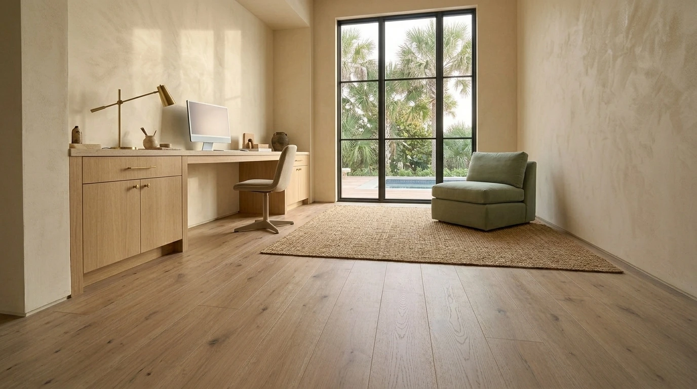 Wood-look laminate flooring in a modern home office