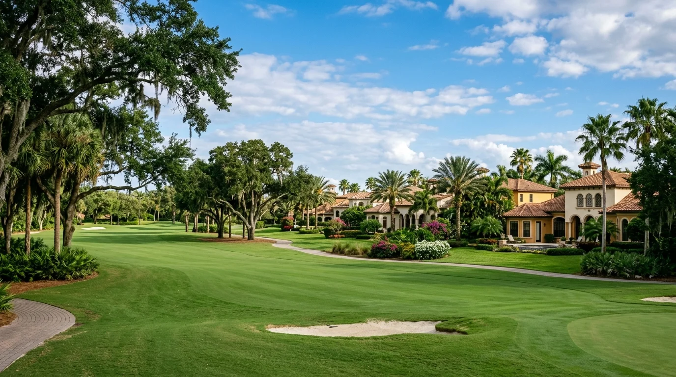 Fairway view across University Park's golf community
