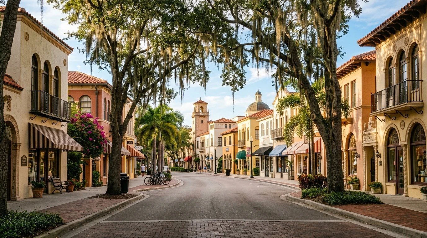 Historic Venice Island Mediterranean Revival street scene